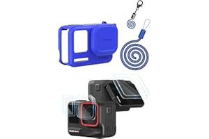 Rszfnjxry Silicone Protective Cover Case with Silicone Lens Cover,Screen and Lens Protector for Insta360 Ace Pro (Ace Pro Blue Case+Screen Protector)