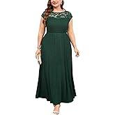 ZOMVA Plus Size 0X-4X Embroidery Lace Formal Long Dress Scoop Neck Cap Sleeve Aline Dress Mother of Bride Groom Wedding Guest