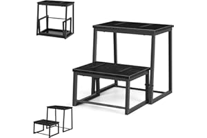 SEHERTIWY Black Wooden Step Stools for Adults, 2 Step Stool with Anti-Slip&500 Lbs Capacity, 3 in1 Heavy Duty Sturdy Two Foot Stool for High beds/Kichen/Bathroom/Bedroom