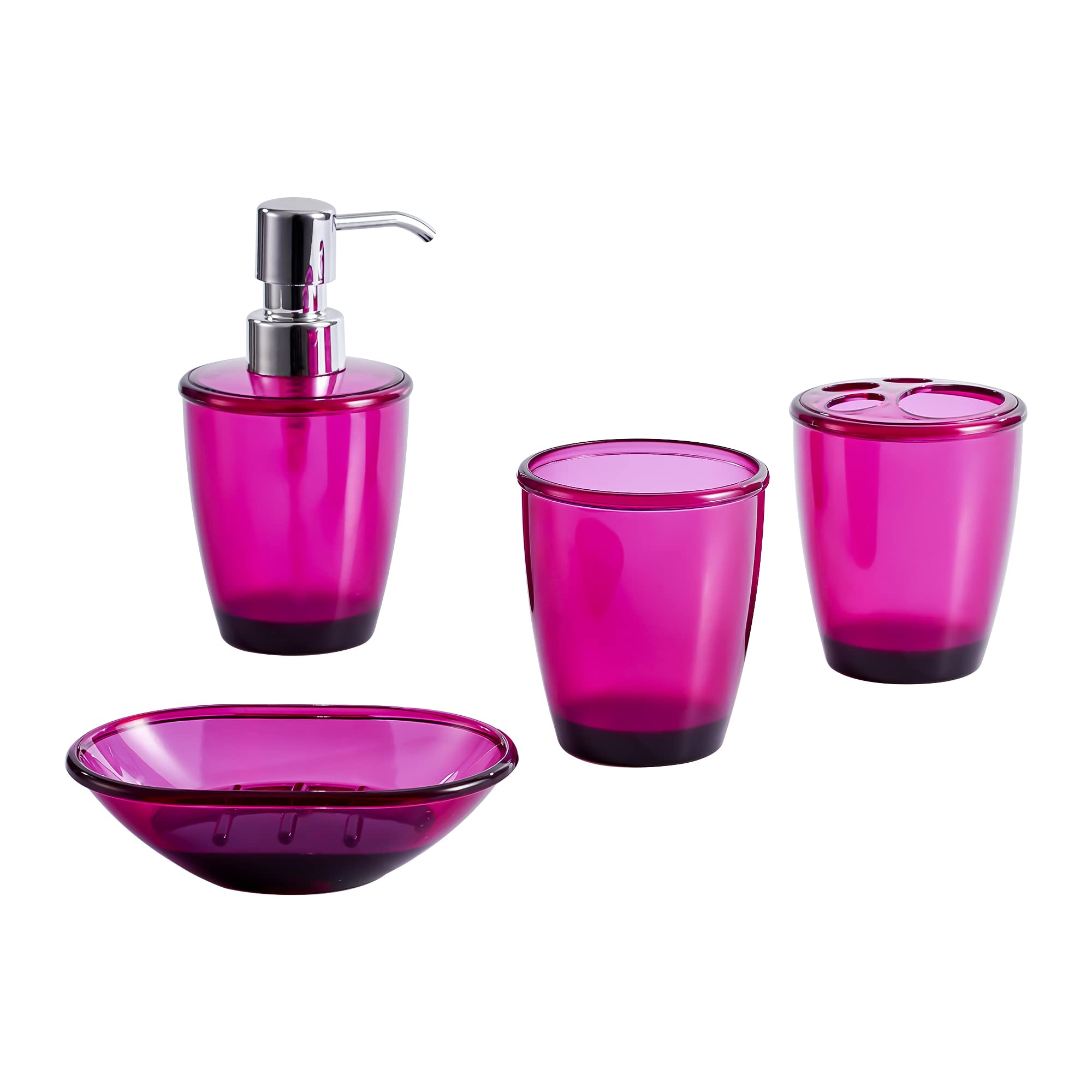 Novel Solutions Modern Wine Red Acrylic Bathroom Accessories 4Piece Set -Soap Dispenser, Toothbrush Holder, Tumbler and Soap Dish