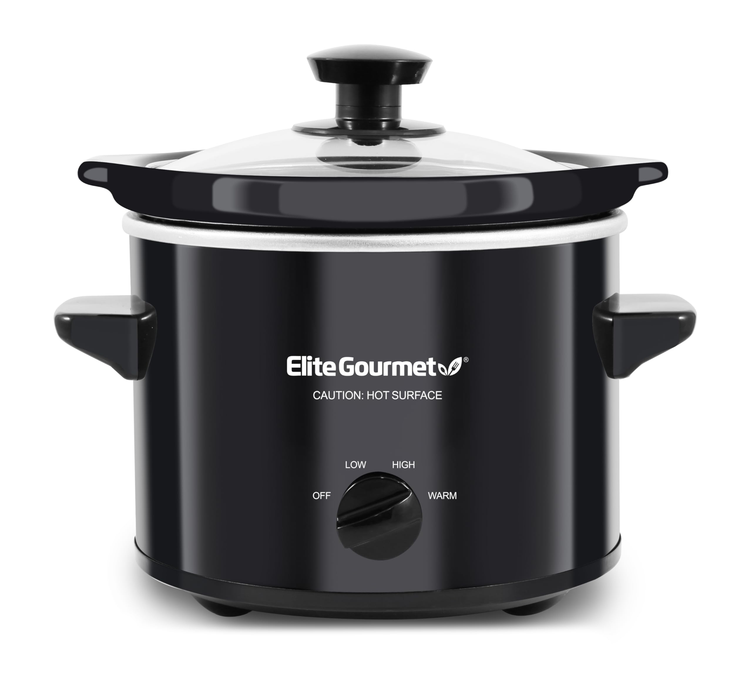 Photo 1 of Elite Gourmet MST239X Electric Round Slow Cooker, Adjustable Temp, Entrees, Sauces, Stews & Dips, Dishwasher Safe Glass Lid & Crock, 2 Quart, Black