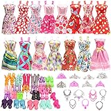 BARWA 32 pcs Barbi Doll Clothes and Accessories 10 pcs Party Dresses 22 pcs Shoes, Crown, Necklace Accessories for 11.5 inch Doll