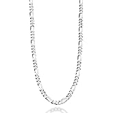 Miabella 925 Sterling Silver Italian 5mm Diamond-Cut Figaro Link Chain Necklace for Women Men, Made in Italy