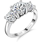 sheborn 2ct Moissanite Rings for Women 3 Stone Wedding Band Moissanite Travel Engagement Ring 925 Sterling Silver 18K White Gold Plated D Color 2 Carat Anniversary/Wedding/Promise Jewelry for Her