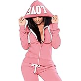 JIHUILAI Two Piece Tracksuit For Women Long Sleeve Stripe Zipper Jacket With Sweatpants Jogger Hoodie Sweatsuit Workout Set