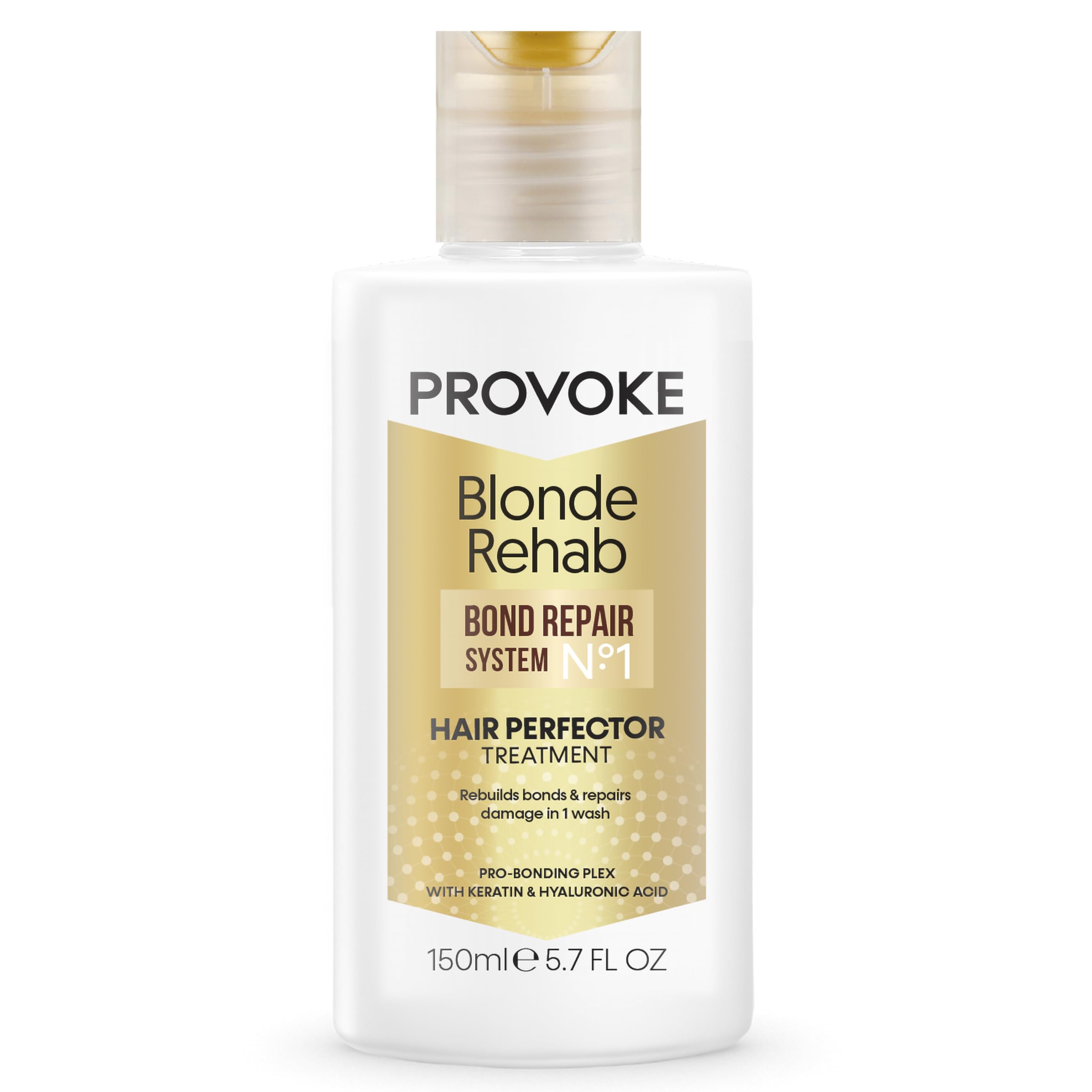 PROVOKE Blonde Rehab N0'1 Hair Perfector Repair Treatment 150ml, Rebuilds Bonds and Repairs Damage in 1 Wash with a Pro Bonding Complex, Keratin and Hyaluronic Acid, for Blonde c hair, off white