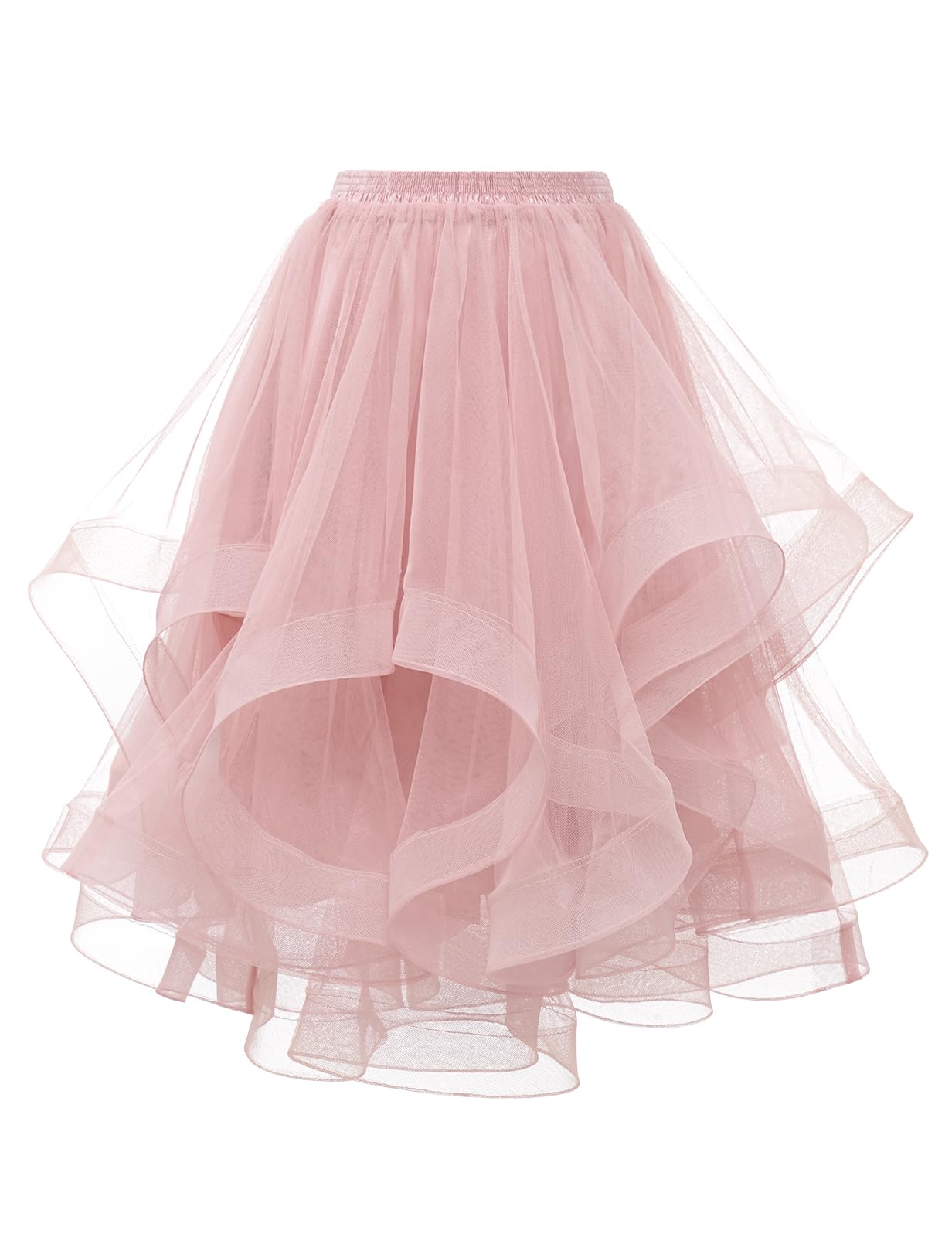 Photo 1 of DRESSTELLS Tulle Skirts for Women, A Line Elastic Waist Tiered Layered Puffy Midi Tutu Skirt, Long Fluffy Halloween Party Skirt 2025 Pink S