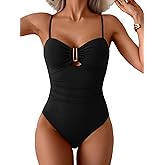 Eomenie One Piece Swimsuit for Women Tummy Control Ruched Bathing Suit Cutout U Wire Swim Suits