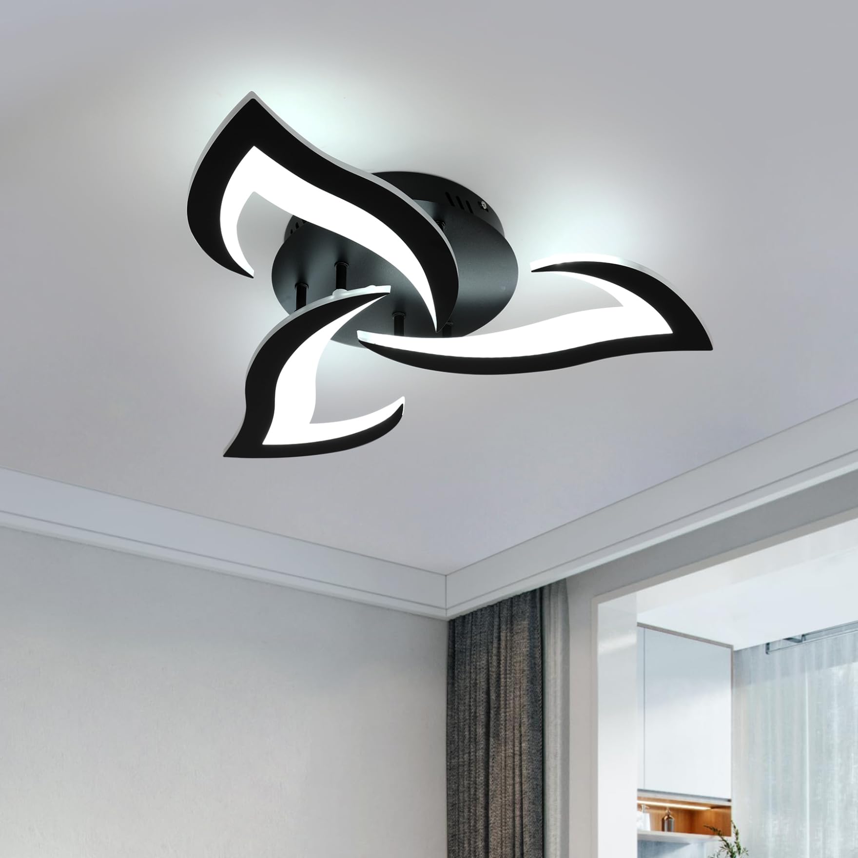 Dorlink LED Ceiling Light, 36W 3240LM Modern Design Ceiling Lighting, 3 Lights Living Room Ceiling Light Acrylic Black Flower Fittings Ceilings for Bedroom, Kitchen, Dining Room 6500K Cool White — image 1