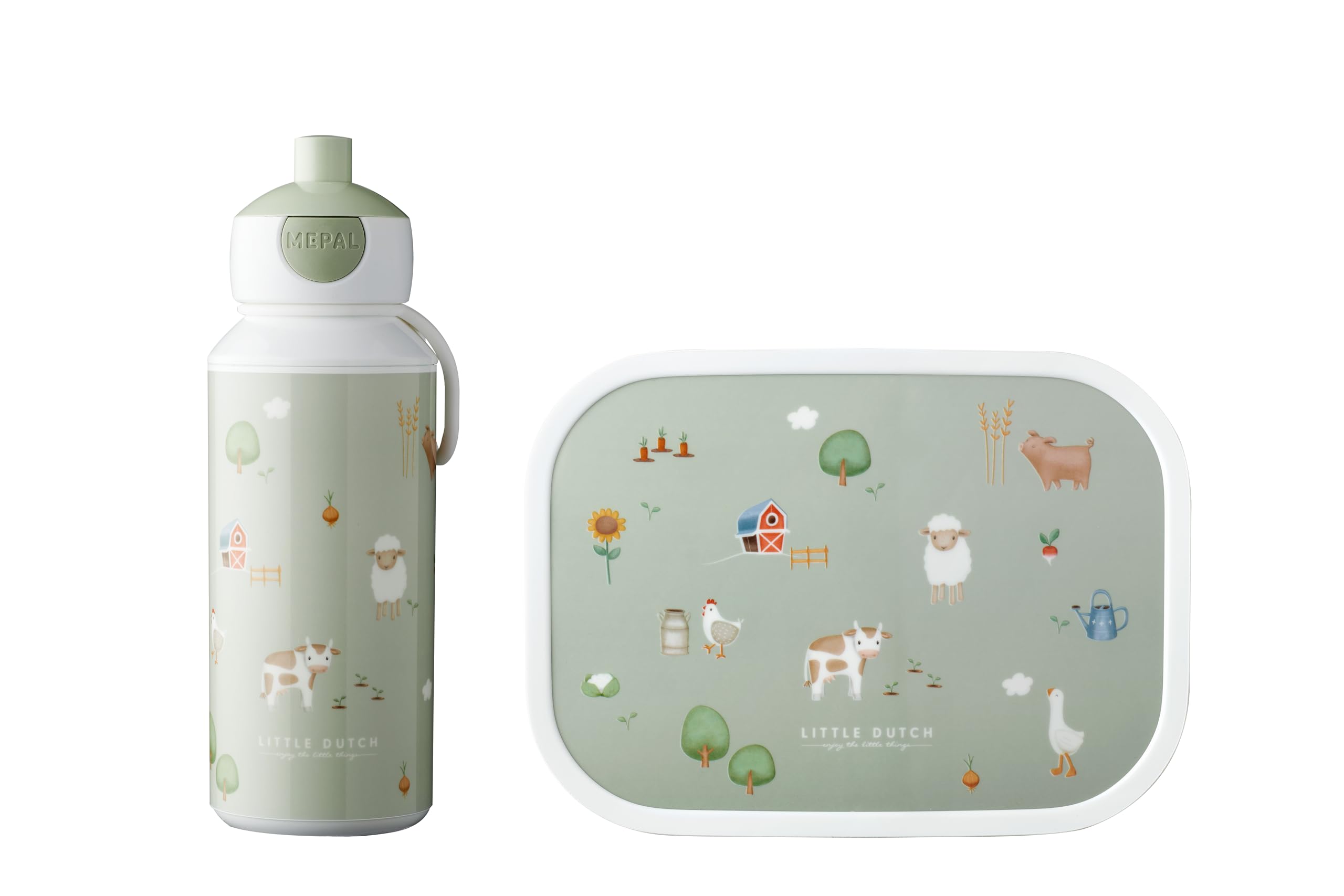 Mepal - Campus Little Dutch Lunch Set for Children with Pop-up Drink Bottle & Lunch Box - School or On The Go - BPA-Free - 400 ml + 750 ml - Little Farm