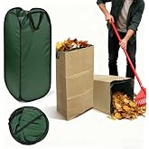 2Pack Reusable Pop-Up Leaf Bag Funnel for 30 Gallon Paper Lawn Bags | No-Rod Instant Pop-Up, Flat-Fold, Ultra-Lightweight, 2-in-1 Funnel &amp; Dustpan, 210D Fabric