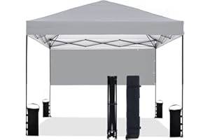 Tunbne 10'x10' Pop Up Canopy Tent with Half Sidewall Outdoor, Easy Setup, Portable Carrying Bag, Stakes, 4 Ropes, 4 Sandbags (Gray)