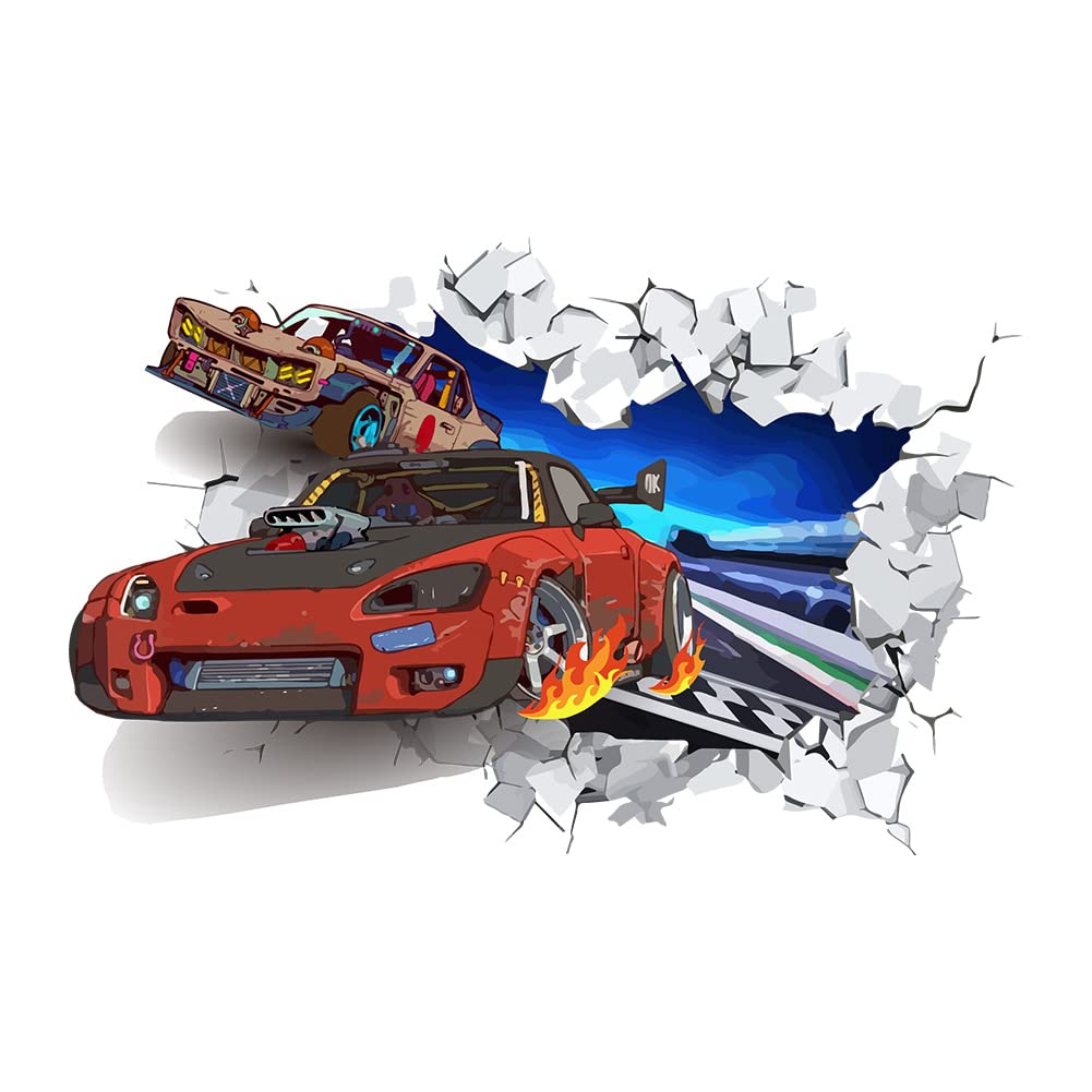 SUPERDANT 3D Wall Stickers Cool Racing Car Wall Decals Track Racing Vinyl Art Sticker Peel and Stick for Kid's Bedroom Nursery Kindergarten Home Decoration
