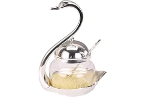 Swan-Shaped Spice Jar Set – Glass Condiment Container for Salt, Sugar, Coffee, Tea & Pepper with Serving Spoon, Kitchen Stora
