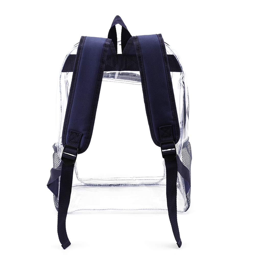 JOMPARO Heavy Duty Clear Backpacks for School Boys Girls Adults Large Clear Bookbag See Through Backpack Navy Blue