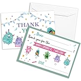 QOFO Cartoon Cell Fill in the Blank Thank You Cards,Bacteria Thank You Card,Gender Neutral Thank You Notes,For Boys Birthday Party,Event,or Holiday Use,Thank You Notes with Envelopes Set of 25-GXK13