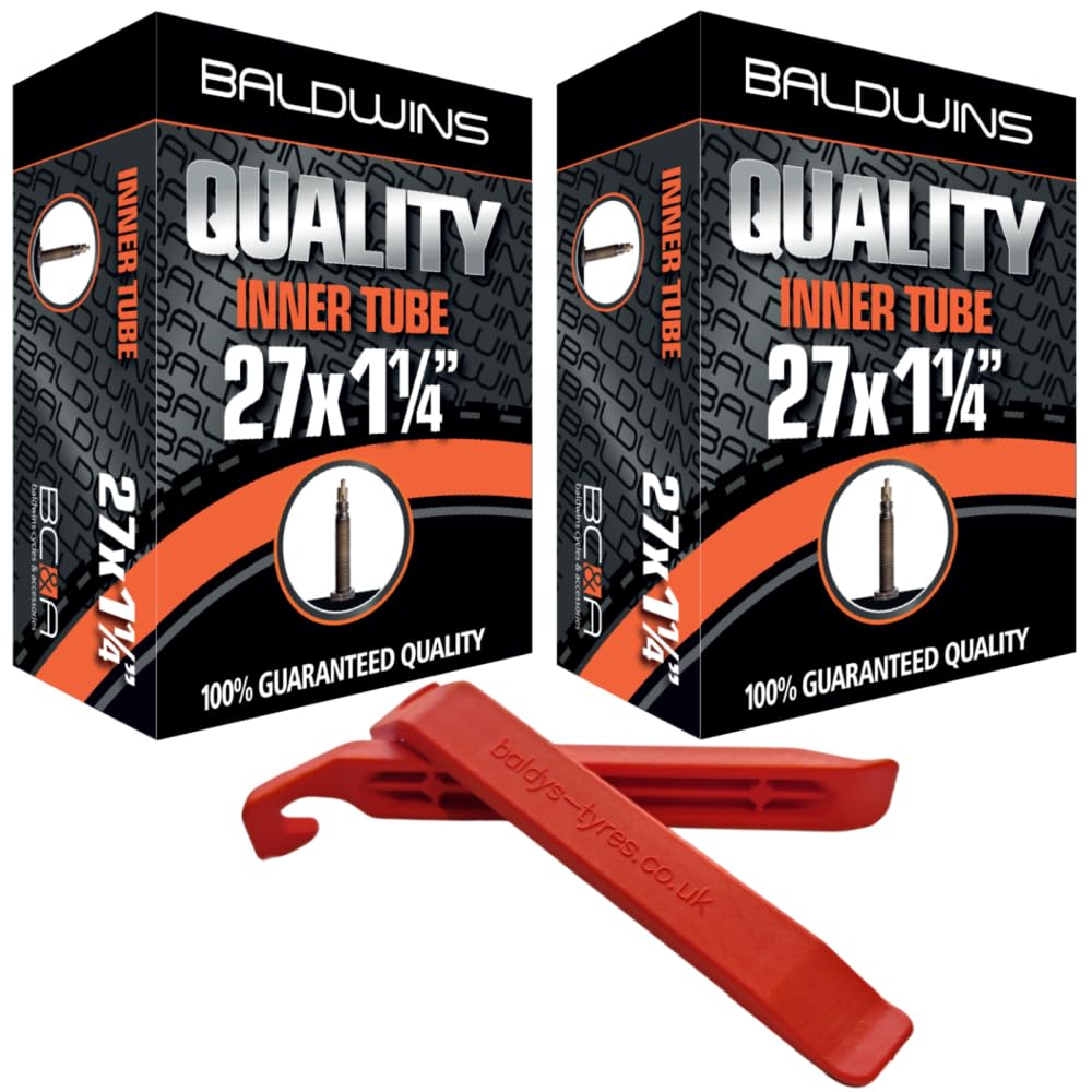 Baldwins Bike Inner Tube 27 x 1-1/4 Presta Valve & BALDY'S TYRE LEVER (Pack of 2)
