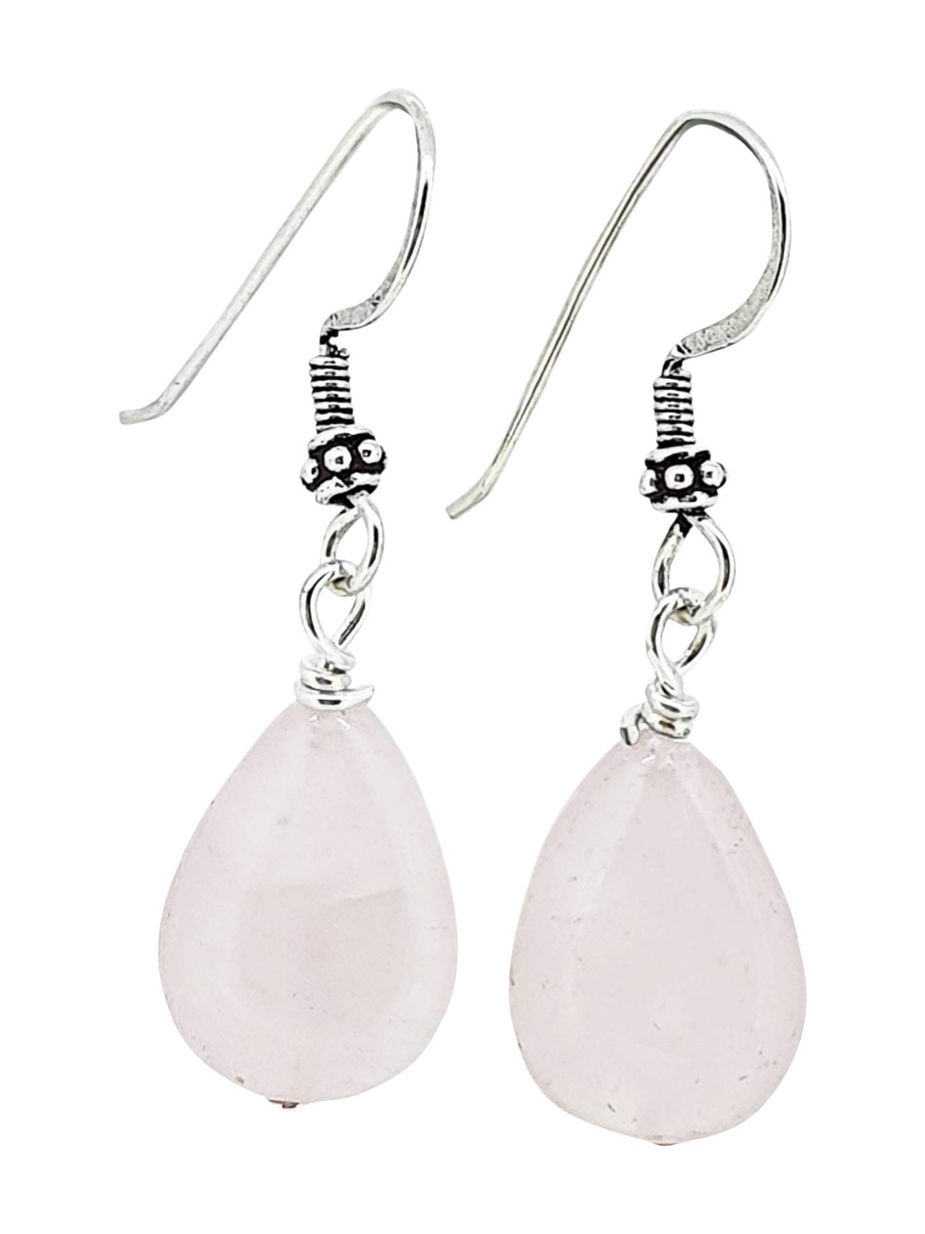 TreasureBay Handmade Natural teardrop Rose Quartz Dangle Drop Earrings For Women Girls Made with 925 Sterling Silver Hook (TearDrop Rose Quartz) — image 1