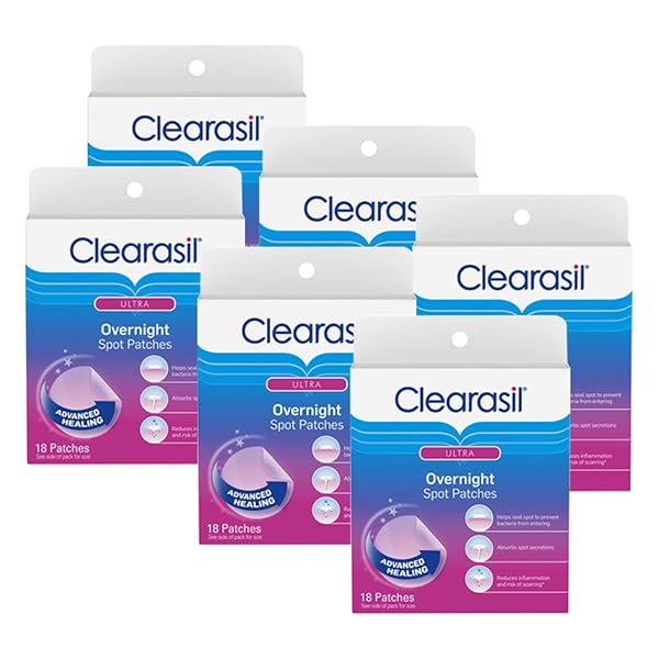 CLEARASIL STUBBORN ACNE OVERNIGHT SPOT PIMPLE PATCHES, 18 COUNT (PACK OF 6)