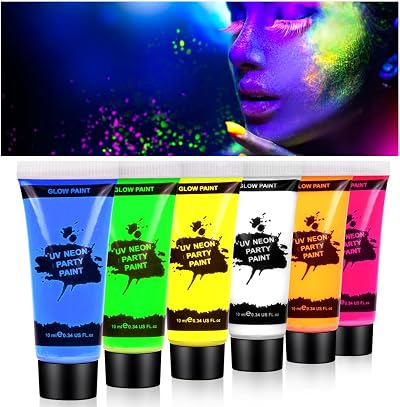 AOOWU Ultraviolet Glow Face Body Paint Set 6 Colors Neon Fluorescent UV