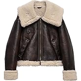 LY VAREY LIN Women Faux Leather Jacket with Faux Fur Lining Warm Winter Biker Coat