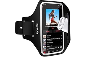 Karvense Running Phone Holder, Arm Band for Running for iPhone & Samsung Galaxy, Cell Phone Armband Holder for Walking, Gym, Workout, Men, Women, w/Adjustable Strap & Zipper Pocket (Black-L)