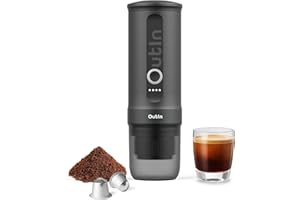 Outin Nano Portable Electric Espresso Machine, Self-Heating, USB-C & Car Charger, 20 Bar Mini Coffee Maker, With Ground Coffe