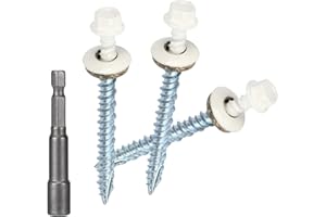 BOBIBBI Metal Roofing Screws 10 x 2 inch, Brite White Hex Head Sheet Metal Roof Screw with EPDM Washer for Corrugated Roofing (250Pcs)