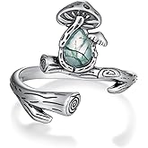 Zunxinsan Mushroom Ring 925 Sterling Silver Moss Agate Ring for Women Mushroom Moss Agate Jewelry Gifts for Women Mom Wife