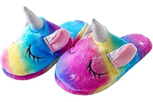 TYONMUJO Kids Unicorn Fuzzy Slippers with Anti-Slip Soles for Boys Girls