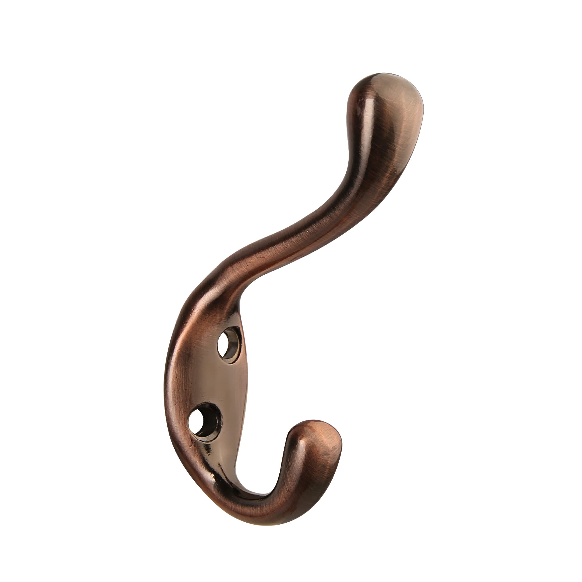 HASWARE 6 PCS Double Prong Robe Hook, Dual Coat Hooks Antique Wall Mounted Robe Vintage Hooks Hangers Heavy Duty with 12 Pieces Screws for Coats Hat Clothes Hanger Towel Keys (Satin Antique Copper)