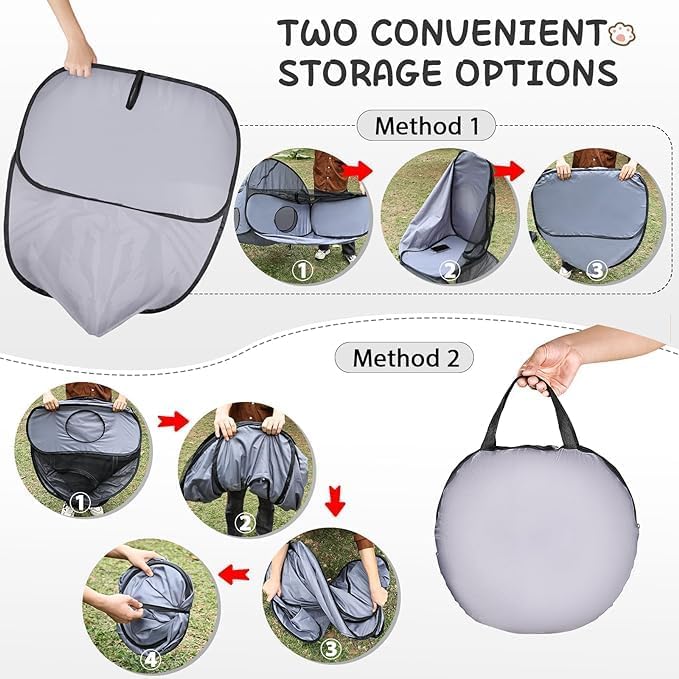 Pet Playpen with Breathable Soft Mesh Sides and Surround Tunnel, Indoor & Outdoor Cat and Small Animal Enclosure Tent, Lightweight Easy-Setup Pet Fence with Carry Bag (Medium)