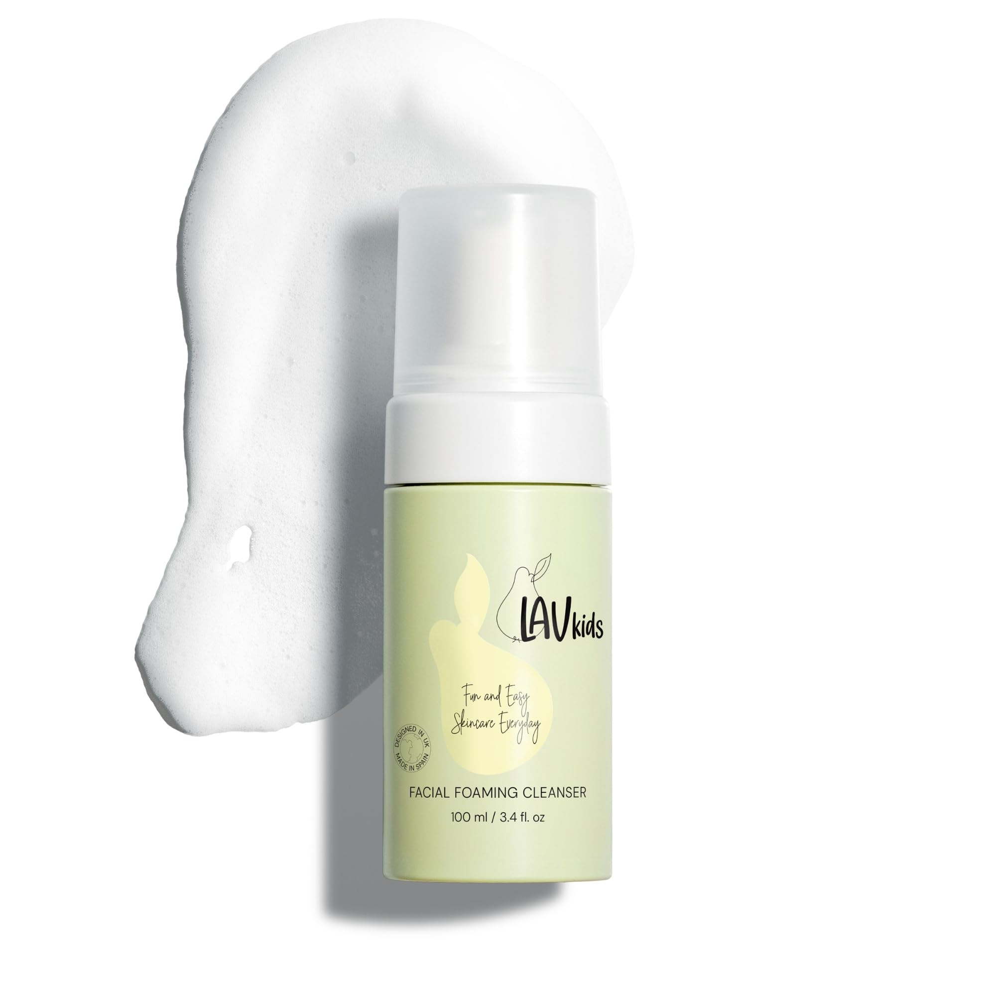 Lav Kids Foaming Facial Cleanser, gently scented, Soap free Kids & Baby face wash, Dermatologically Tested for All Skin Types for Sensitive Skin 100ml