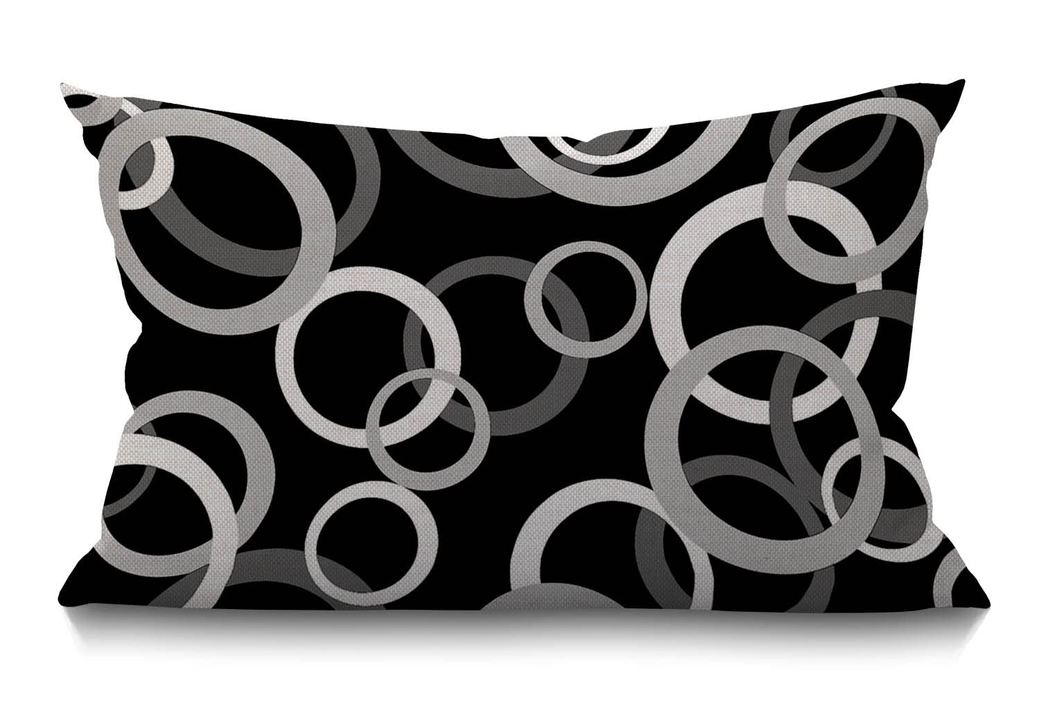 BGBDEIA Black Circle Cushion Cover White Gray and Black Circle Cotton Linen Lumbar Pillow Case Throw Pillow Covers Home Office Decorative Rectangle 12 X 20 Inches 30 x 50 cm