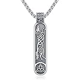 Twoowl Vintage Bar Necklace 925 Sterling Silver Nordic Viking Runes Pendant Protection Amulet Jewelry for Men Women