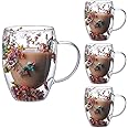 NBHUZEHUA Double Wall Glass Coffee Mugs Set of 4 Espresso Cups for Cappuccino Tea Latte Cute Mug Insulated Glasses