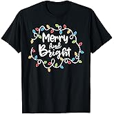 Merry and Bright Santa Christmas Xmas Lights Pajamas Holiday T-Shirt