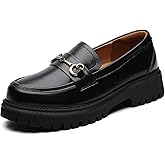 OKJ Black Loafers for Women Chunky Women's Loafers & Slip-ons Penny Comfort Shoes Metal Chain Dressy Office Work Slip on Platform Loafers for Womens Ladies Shoes