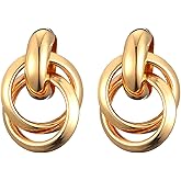 Trendy Gold Geometric Drop Dangle Earrings Chunky Gold Knot Statement Dangle Earrings for Women Long Link Dangle Earrings Jewelry