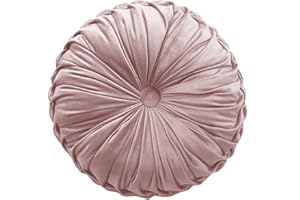 Teieas Round Throw Pillow Velvet Home Decoration Pleated Round Pillow Cushion for Couch Chair Bed Car Pink