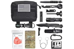 TIANERS Gifts for Men Husband Dad Friend, Emergency Survival Kit 16 in 1, Upgrade Compact Survival Gear, Cool EDC Survival Tool for Cars, Camping, Hiking, Hunting, Fishing, Adventure Accessorie
