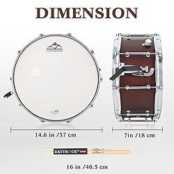 EASTROCK Snare Drum 14 X6.5 Inches Reddish Brown