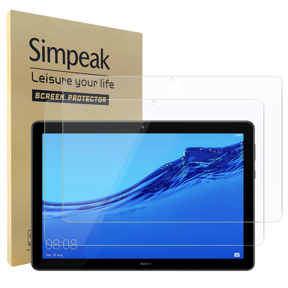 Simpeak 2 Pack Screen Protector Compatible with Huawei Mediapad T5 10, Tempered Glass Screen Protectors Replacement for Huawei Mediapad T5 10, Film clear [9H Hardness][Bubble Free]