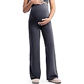 POSHDIVAH Women's Creamluxe Maternity Yoga Wide Leg Pants Petite/Regular/Tall Pregnancy Work Dress Sweatpants with Pockets