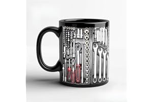 3D Tool Kit Coffee Mug, 11oz Ceramic, Black Handle, Novelty Mechanic Toolbox Mug with Realistic Tool Graphics, Gift for DIY E