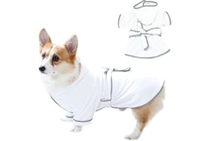 HDKUW Dog Bathrobe, Microfiber Fast Drying Absorbent Hooded Bath Towel White for Puppy Small Medium Large Dog Cat (L, White)