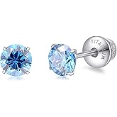 Limerencia Birthstone Screw Back Earrings G23 Implant Grade Titanium Stud Earrings Hypoallergenic Cubic Zirconia Posts Studs Jewelry Gifts for Girls Sensitive Ears