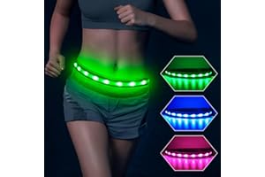 BSEEN LED Running Waist Belt - USB Rechargeable Reflective Glowing LED Waistband, Flashing Safety Light Belt for Runners, Joggers, Walkers, Pet Owners, Cyclists