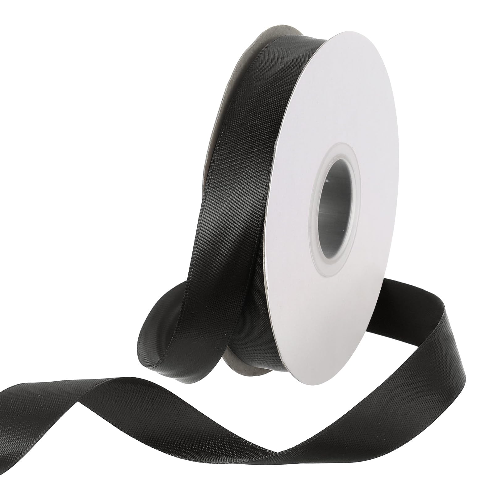 Rebower 15mm Satin Ribbon 23m Thick Double Face Grosgrain Silk Ribbon, [for Gift Wrapping, Hair Bows, Wedding, Cake, Flower] - 25 Yard/75ft/ Black