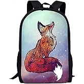 Dellukee Fox Print Funny School Backpack for Kids Boys Girls Middle School Elementary Book Bag Large Durable Daypack